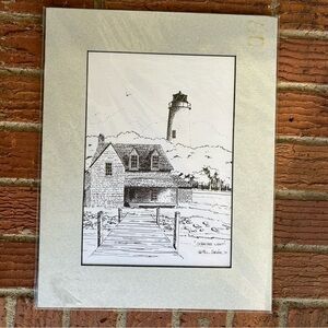 Vintage 1993 Sketch Ocracoke Light by Phil Shivar  Nautical Lighthouse Art Print
